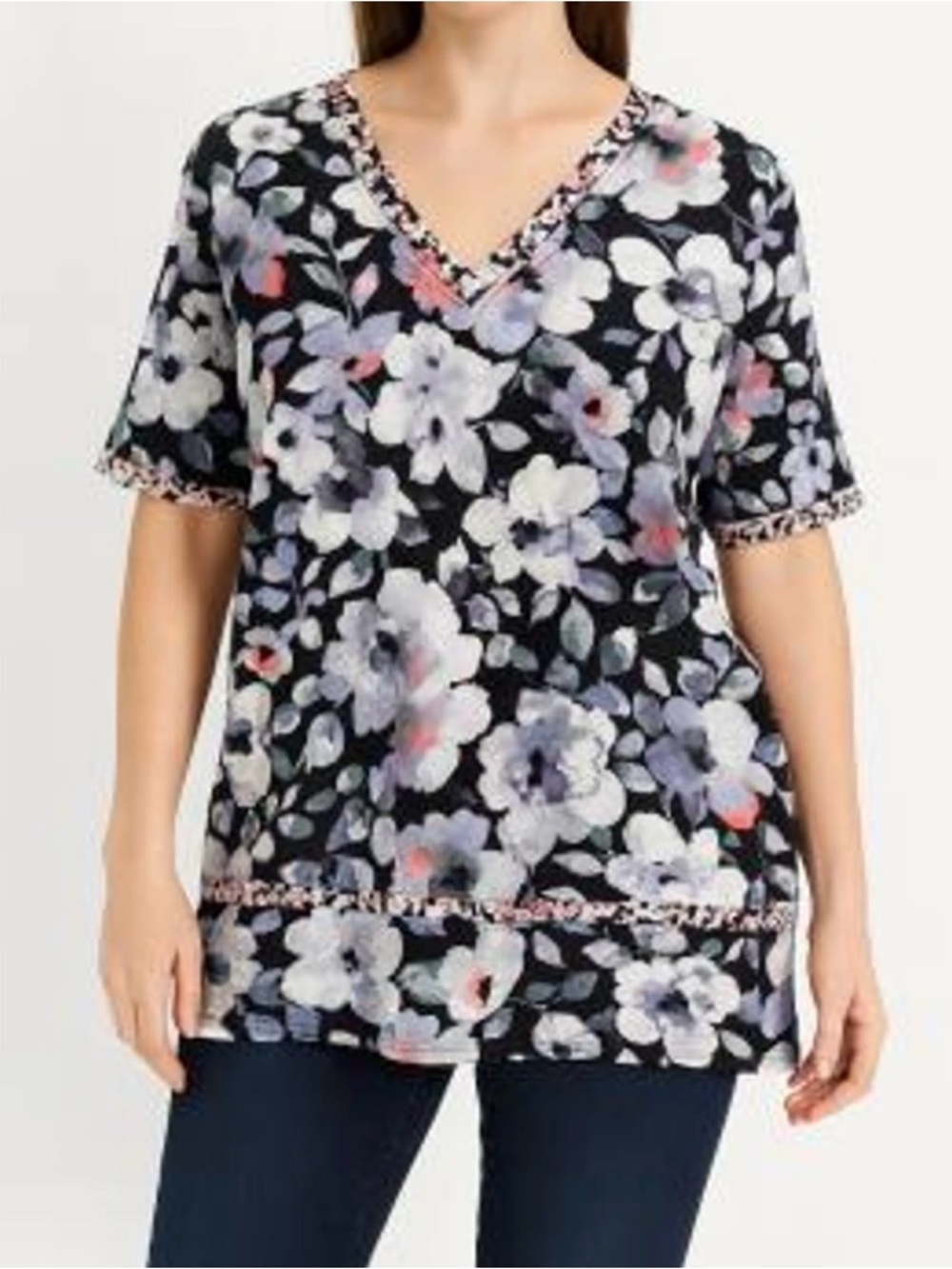 Simply Vera Sleepwear Blouse Floral V-Neck Women's Top Large